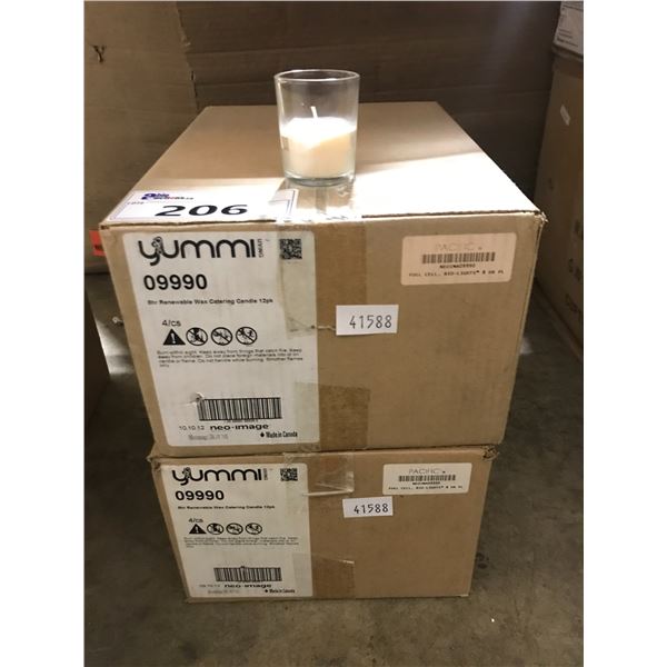 YUMMI 09990 8HR RENEWABLE WAX CATERING CANDLES. 48 PER BOX. 2 BOXES.