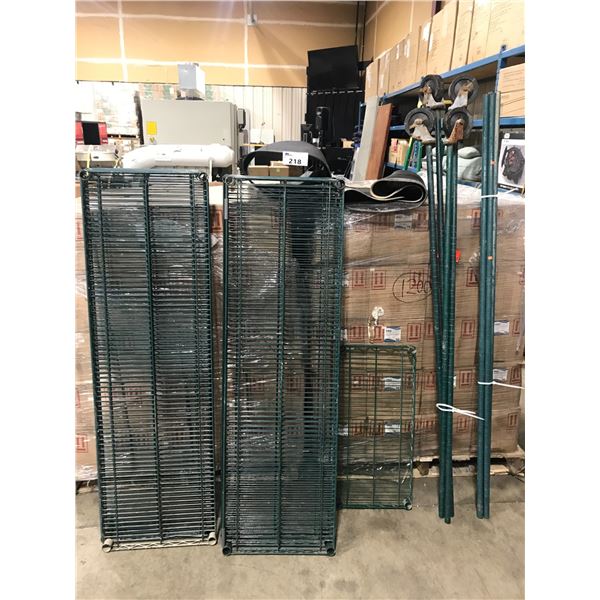 METRO EPOXY COATING COMMERCIAL STORAGE RACKS. 1 MOBILE, 1 STATIONARY. 2 FLOOR MATTS.