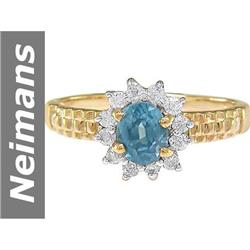 1.42 ct Blue Zircon & Diamond Ring 14kt Gold