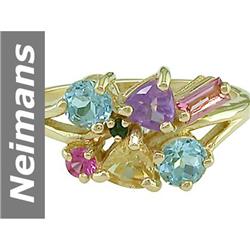 1.34 ct Amethyst, Blue Topaz, Citrine, Green, Pink Tourmaline & Pink Spinel Ring 14kt Gold