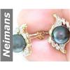 Image 1 : 11.0 MM Black Tahitian Pearl & Diamond Earrings 14kt Gold
