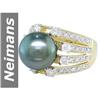 Image 1 : 11.5 MM Black Tahitian Pearl & Diamond Ring 14kt Gold