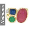 Image 1 : 13.37 ct Emerald, Ruby & Sapphire & Diamond Ring 14kt Gold