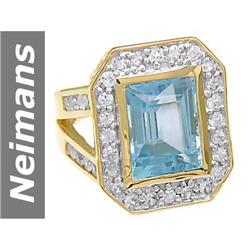 5.63 ct Blue Topaz & White Sapphire Ring 14kt Gold
