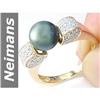 Image 1 : 8.5 MM Black Tahitian Pearl & Diamond Ring 14kt Gold