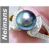 Image 1 : 9.5 MM Black Tahitian Pearl & Diamond Ring 14kt Gold