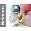 Image 1 : 9.5 MM Black Tahitian Pearl & Diamond Ring 14kt Gold