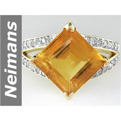 3.72 ct Citrine & Diamond Ring 14kt Gold