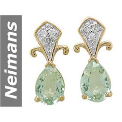 2.48 ct Green Amethyst & Diamond Earrings 14kt Gold