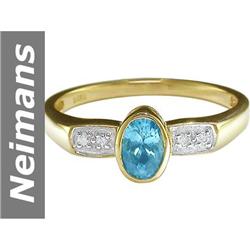 1.00 ct Blue Zircon & Diamond Ring 14kt Gold