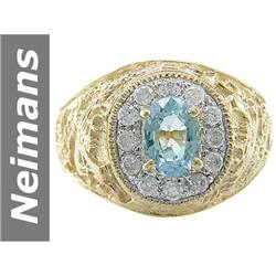 1.75 ct Aquamarine & Diamond Gents Ring 14kt Gold