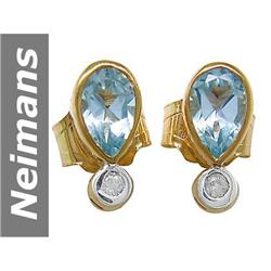 .73 ct Blue Topaz & Diamond Earrings 14kt Gold
