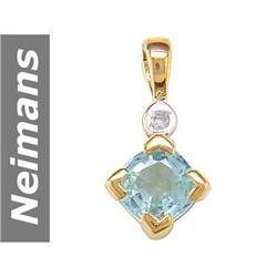 .81 ct Blue Topaz & Diamond Pendant 14kt Gold