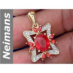 3.59 ct Orange Sapphire, Songea Sapphire & Diamond Pendant 14kt Gold