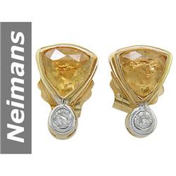 .45 ct Citrine & Diamond Earrings 14kt Gold