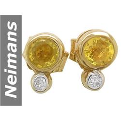 .59 ct Yellow Sapphire & Diamond Earrings 14kt Gold