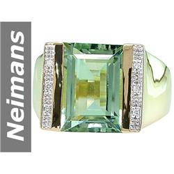 7.28 ct Green Amethyst & Diamond Gents Ring 14kt Gold