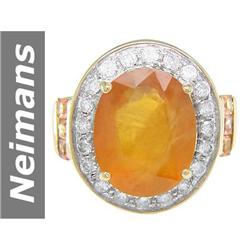 10.62 ct Yellow Sapphire & Diamond Gents Ring 14kt Gold