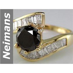 Huge 3.46 ct Black & White Diamond Ring 14kt Gold