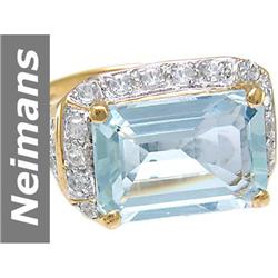 7.83 ct Aquamarine & White Sapphire Ring 14kt Gold