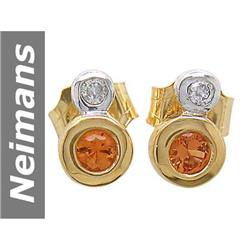 .27 ct Orange Sapphire & Diamond Earrings 14kt Gold