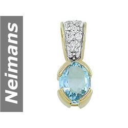 1.47 ct Blue Topaz & Diamond Pendant 14kt Gold