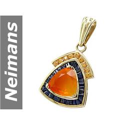 4.30 ct Blue, Orange Sapphire & Fire Opal Pendant 14kt Gold