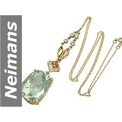 20.43 ct Green Amethyst & Diamond Necklace 14kt Gold