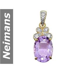 9.59 ct Rose Pink Amethyst & Diamond Pendant 14kt Gold