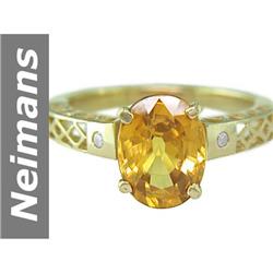 3.83 ct Yellow Zircon & Diamond Ring 14kt Gold
