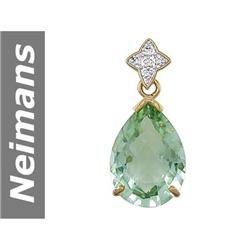 11.03 ct Green Amethyst & Diamond Pendant 14kt Gold