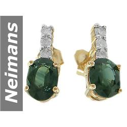 1.41 ct Green Sapphire & Diamond Earrings 14kt Gold