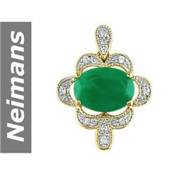 3.80 ct Emerald & White Sapphire Pendant 14kt Gold