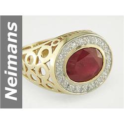 Rare 6.30 ct Ruby & Diamond Gents Ring 14kt Gold