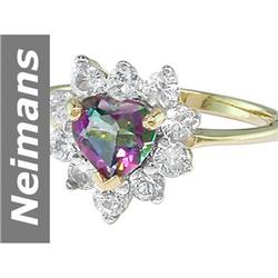 2.12 ct Mystic Fire Green Topaz & White Sapphire Ring 14kt Gold