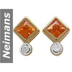 .53 ct Orange Sapphire & Diamond Earrings 14kt Gold