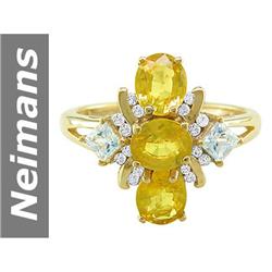 3.30 ct Yellow & White Sapphire & Diamond Ring 14kt Gold