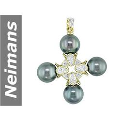8.5 MM Black Tahitian Pearl & Diamond Pendant 14kt Gold