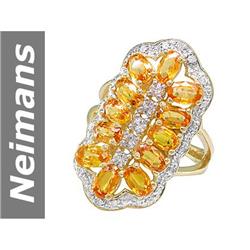 3.95 ct Yellow, White Sapphire & Diamond Ring 14kt Gold