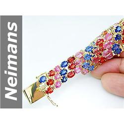 49.89 ct Ceylon Sapphire, Pink Sapphire & Songea Sapphire Bracelet 14kt Gold