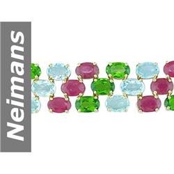 40.10 ct Aquamarine, Chrome Diopside & Ruby Bracelet 14kt Gold