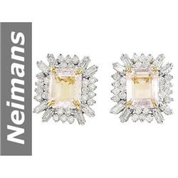 9.20 ct White Morganite & Diamond Earrings 14kt Gold