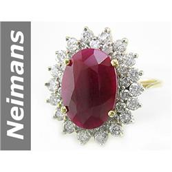 Georgous 9.58 ct Ruby & Diamond Ring 14kt Gold