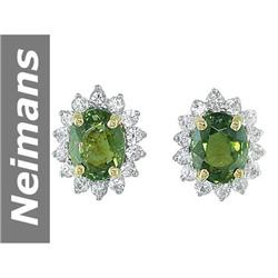 6.40 ct Green Tourmaline & White Sapphire Earrings 14kt Gold