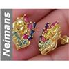 Image 1 : 2.37 ct Blue, Green, Yellow Sapphire & Ruby Earrings 14kt Gold