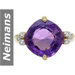 6.75 ct Amethyst & Diamond Ring 14kt Gold