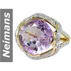 11.92 ct Rose Pink Amethyst & Diamond Gents Ring 14kt Gold