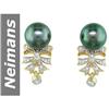 Image 1 : 10.0 MM Black Tahitian Pearl & Diamond Earrings 14kt Gold