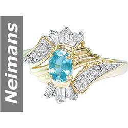 1.00 ct Blue Zircon & Diamond Ring 14kt Gold