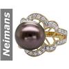 Image 1 : 11.5 MM Black Tahitian Pearl & Diamond Ring 14kt Gold